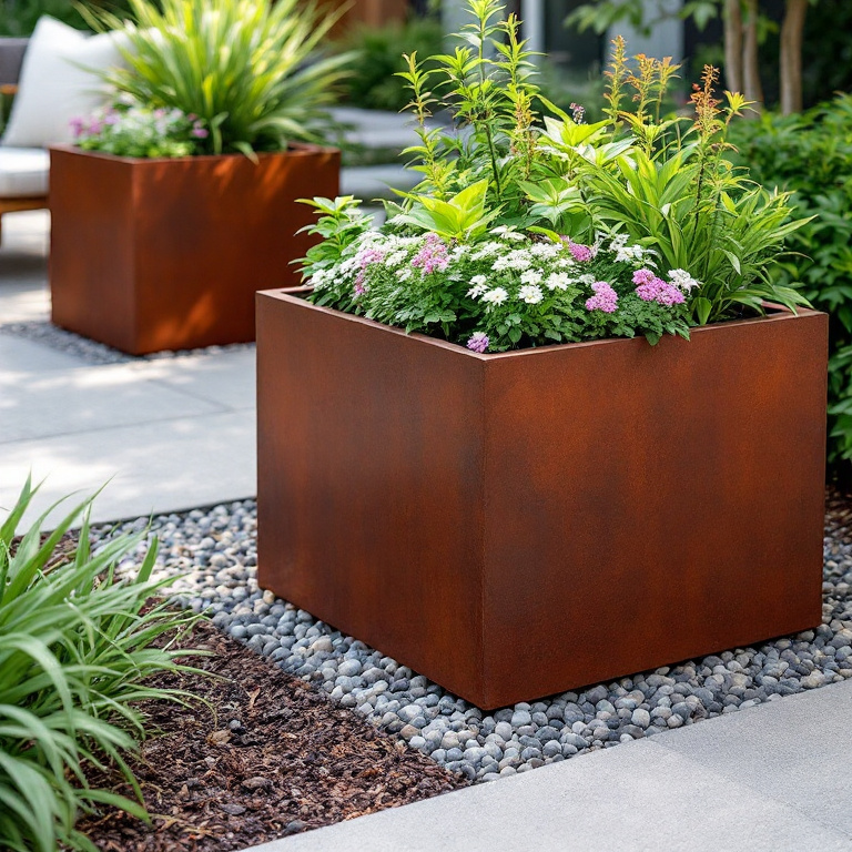 Corten Square Planter - Open Bottom