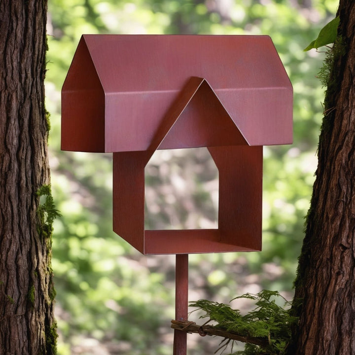 Corten stacked bird house