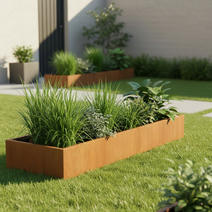 Corten bottomless rectangle planter