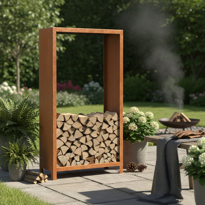 Corten wood storage w/ legs