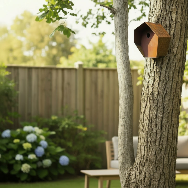 Corten mounted bird house