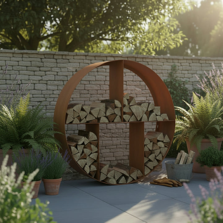 Corten round wood storage