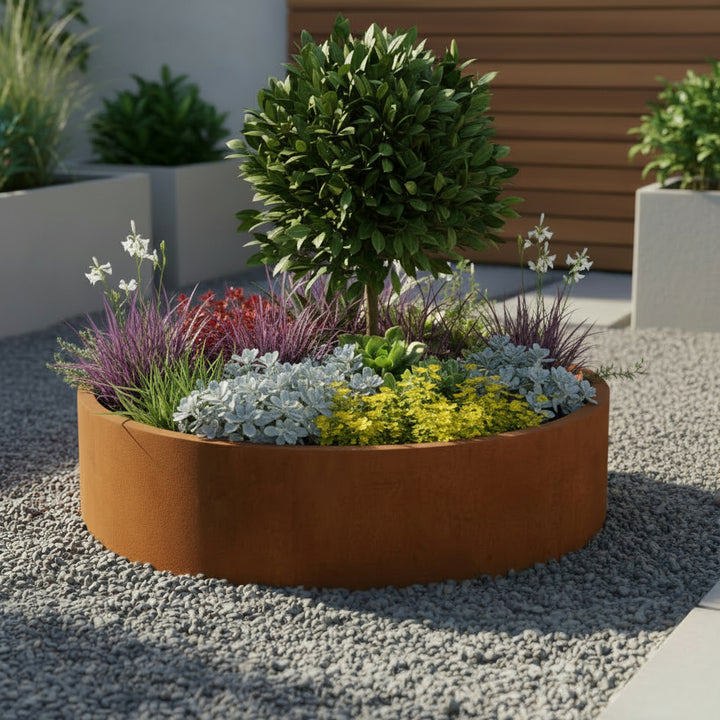 Corten bottomless round planter