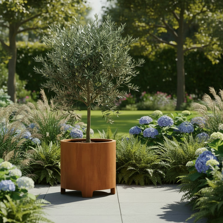 Corten round planter w/ legs