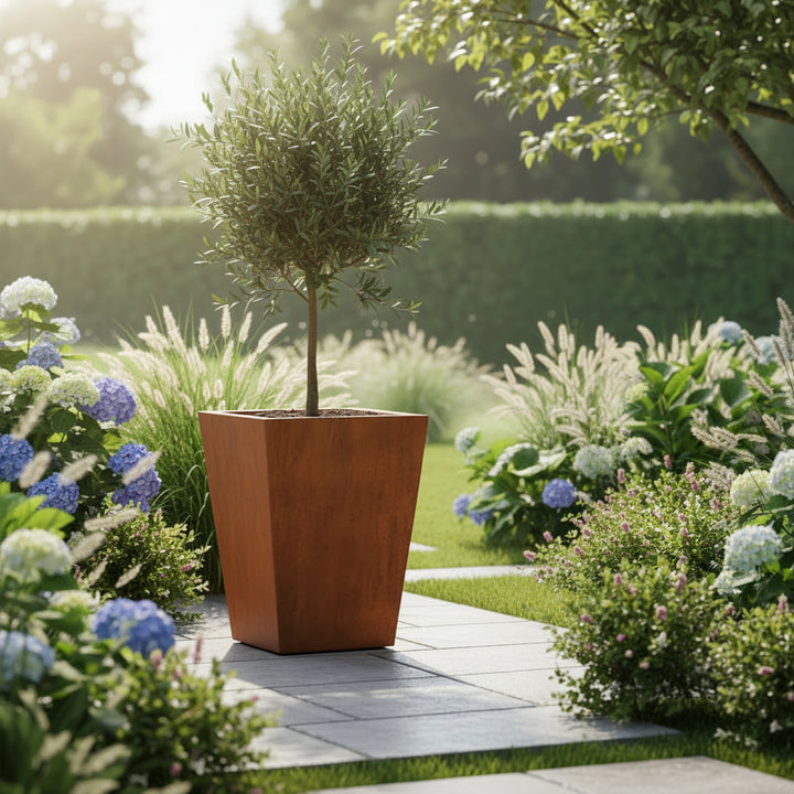 Corten square tapered planter